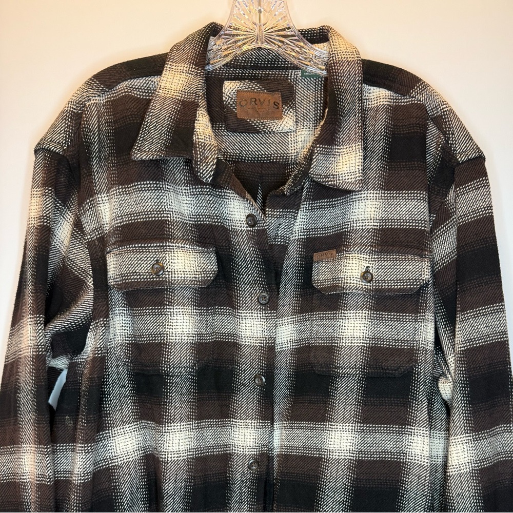 Orvis Men’s Brown Plaid Flannel Shirt Jacket – Size XXL